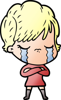 Bir insan tarafından çizilmiş ağlayan çizgi film kadını.