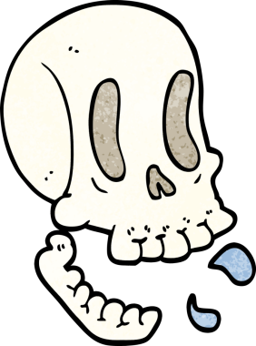 Bir insan tarafından çizilmiş komik karikatür kafatası.