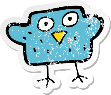 Bir insan tarafından çizilmiş karikatür kuşunun gerilmiş çıkartması.