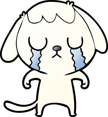 Bir insan tarafından çizilmiş şirin bir çizgi film köpeği ağlıyor.