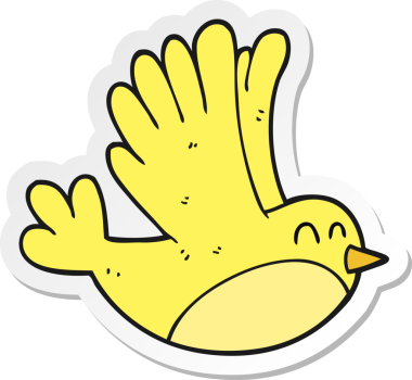 Bir insan tarafından çizilmiş çizgi film kuşunun çıkartması.