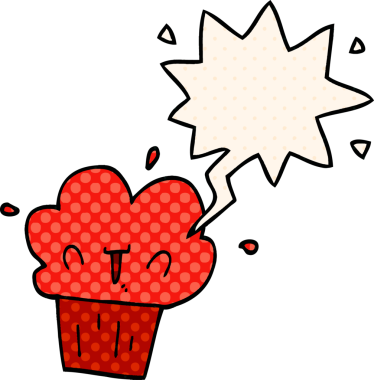 Bir insan tarafından çizilmiş çizgi roman tarzında konuşma balonlu kek.