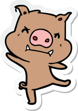 Bir insan tarafından çizilmiş kızgın çizgi film domuzu çıkartması.