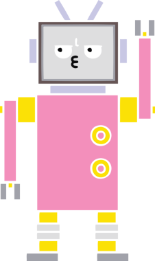 Bir insan tarafından çizilmiş düz renkli bir robot karikatürü