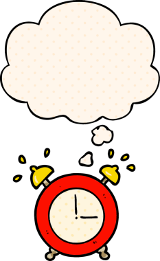 Bir insan tarafından çizilmiş çizgi roman tarzında düşünce baloncuklu çalar saat