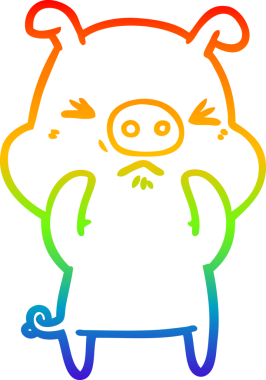 Bir insan tarafından çizilmiş kızgın bir domuzun gökkuşağı gradyan çizimi