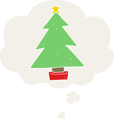 Düşünce baloncuğu insan tarafından çizilmiş bir karikatür noel ağacı.