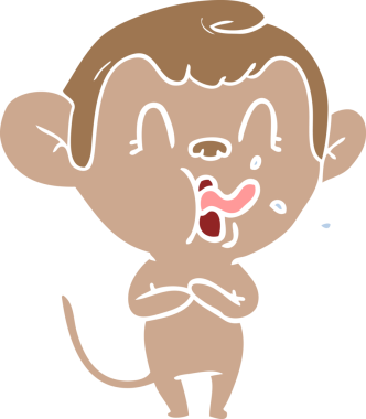 Bir insan tarafından çizilmiş düz renk çizgi film maymunu.