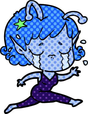 Bir insan tarafından çizilmiş ağlayan uzaylı kız çizgi filmi.