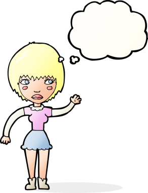 Bir insan tarafından çizilmiş düşünce balonlu bir kadın.