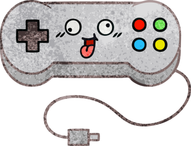 Bir insan tarafından çizilmiş bir oyun denetleyicisinin retro grunge desen çizgi filmi