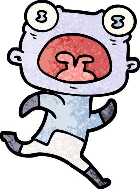 Bir insan tarafından çizilmiş garip bir uzaylı çizgi filmi.