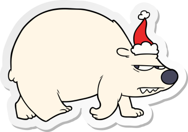Bir insan tarafından çizilmiş Noel Baba şapkası giymiş kızgın bir kutup ayısının el yazısı.