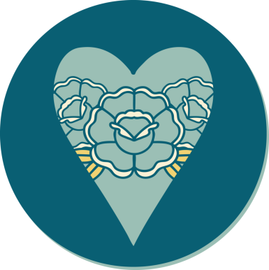 Geleneksel kalp stili dövme çıkartması ve bir insan tarafından çizilmiş çiçekler.