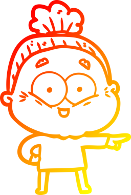 Bir insan tarafından çizilmiş mutlu, yaşlı bir kadının sıcak çizgi çizimi.