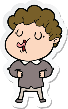 Bir insan tarafından çizilmiş şarkı söyleyen bir çizgi film karakterinin çıkartması.