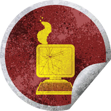 Kırık bilgisayar grafikli dairesel soyma etiketi bir insan tarafından çizilmiş.