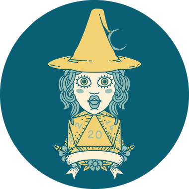 Retro Dövme Tarzı İnsan Cadı Doğal 20 zar atışıyla Bir insan tarafından çizilmiş