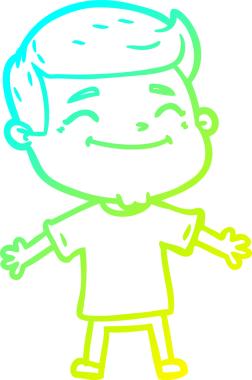 Bir insan tarafından çizilmiş kolları açık mutlu bir çizgi film karakteri çizimi.