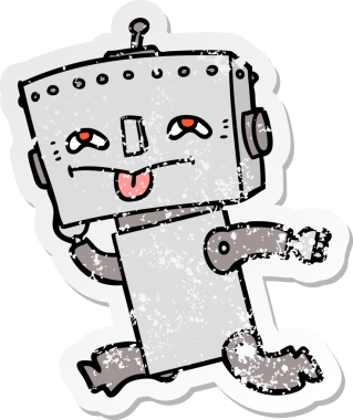 Bir insan tarafından çizilmiş karikatür robotunun sıkıntılı çıkartması.