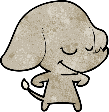 Bir insan tarafından çizilmiş gülümseyen bir fil.