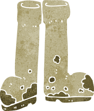 Bir insan tarafından çizilmiş çamurlu çizmeler.