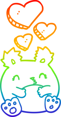 Gökkuşağı gradyanı çizimi. Bir insan tarafından çizilmiş şirin bir ayı çizgi filmi.