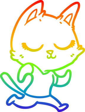 Gökkuşağı gradyan çizgisi bir insan tarafından çizilen sakin çizgi film kedisinin çizimi