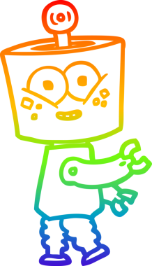 gökkuşağı gradyanı çizimi bir insan tarafından çizilmiş mutlu bir robot çizgi filmi.