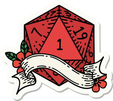 Bir insan tarafından çizilmiş doğal bir d20 zar etiketi.