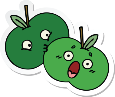 Bir insan tarafından çizilmiş şirin bir çizgi film elmasının çıkartması.