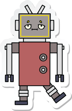 Bir insan tarafından çizilmiş şirin çizgi film robotunun çıkartması.