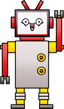 Bir insan tarafından çizilmiş mutlu bir robotun gölgeli çizgi filmi.