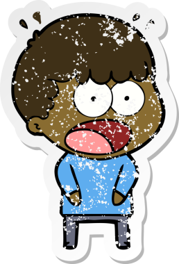 Bir insan tarafından çizilen şok olmuş bir adamın karikatür çıkartması.