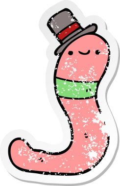 Bir insan tarafından çizilmiş şirin bir solucanın sıkıntılı çıkartması.