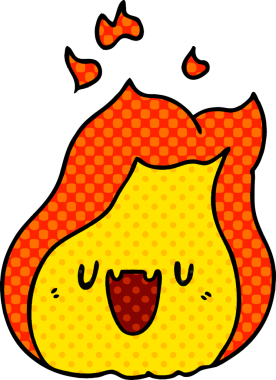 Çizgi film illüstrasyonu Kawaii Bir insan tarafından çizilmiş sevimli ateş alevi