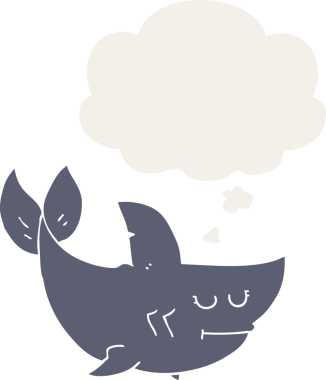 Düşünce baloncuklu çizgi film köpekbalığı insan tarafından çizilmiş.