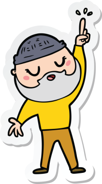 Bir insan tarafından çizilmiş sakallı bir karikatür adamın çıkartması.