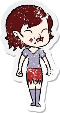 Bir insan tarafından çizilmiş yanağında kan olan vampir bir kızın sıkıntılı çıkartması.