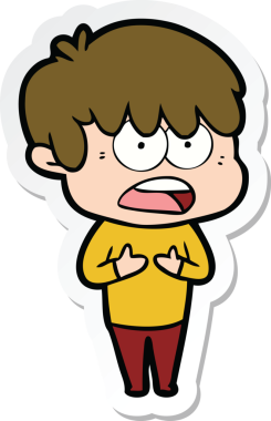 Bir insan tarafından çizilmiş endişeli bir çizgi film çocuğunun çıkartması.