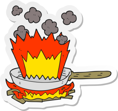 Bir insan tarafından çizilmiş karikatür kızartma tavasının etiketi.