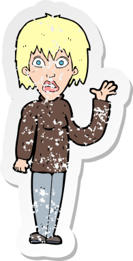 Bir insan tarafından çizilen el sallayan bir karikatürdeki gerilimli çıkartma.