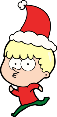 Bir insan tarafından çizilmiş Noel Baba şapkası takan meraklı bir çocuğun el çizimi.