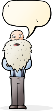 Bir insan tarafından çizilmiş konuşma balonlu sakallı yaşlı adam.