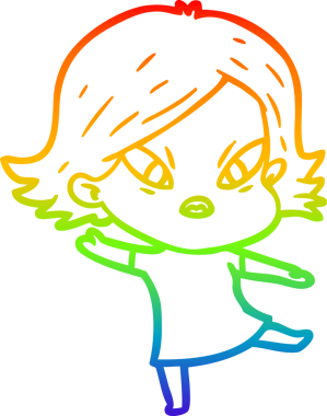 Çizgi film çizen gökkuşağı gradyanı bir insan tarafından çizilmiş stresli kadın.