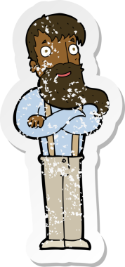 Bir insan tarafından çizilmiş sakallı bir hippi çizgi film çıkartması.