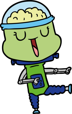 Bir insan tarafından çizilmiş mutlu çizgi film robotu