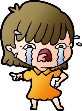 Bir insan tarafından çizilmiş ağlayan çizgi film kızı.