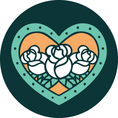 Bir insan tarafından çizilmiş kalp ve çiçeklerin ikonik dövme şekli