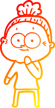 Bir insan tarafından çizilmiş mutlu, yaşlı bir kadının sıcak çizgi çizimi.